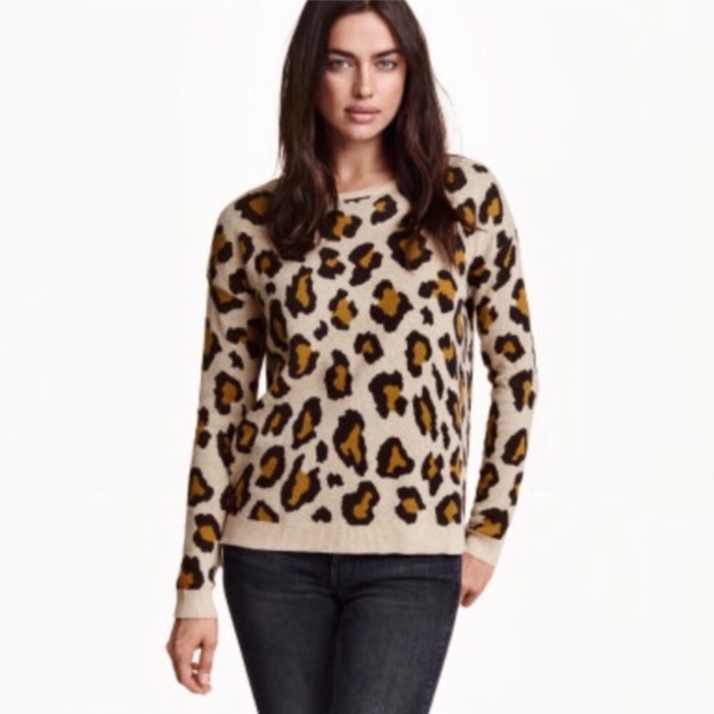 H&M Leopard Print Zipper Back Sweater Small